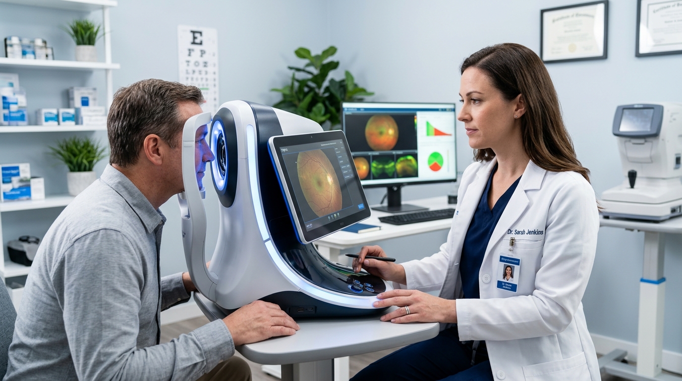 Optometrist using digital eye examination scanner